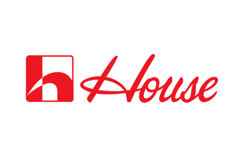 Red logo with the word "House" in cursive next to a square containing a stylized letter "h".