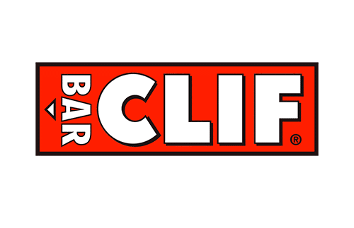 Logo of CLIF Bar: Bold white letters "CLIF" on a red background, with the word "BAR" in smaller white text oriented vertically to the left. The logo is outlined in black.