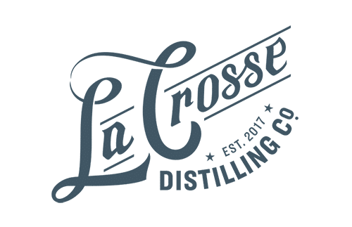 Stylized text logo of La Crosse Distilling Co., featuring "La Crosse" in cursive and "Distilling Co." below in capital letters. "Est. 2017" is to the right, with decorative lines and stars.