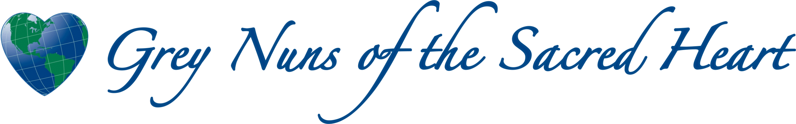 Logo with a blue and green heart shaped like a globe, followed by the text “Grey Nuns of the Sacred Heart” in blue cursive font.