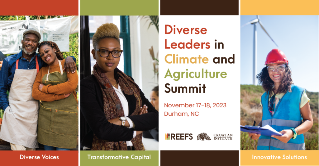 Diverse Leaders in Climate and Agriculture Summit advertisement for conference with photos of farmers and food system workers