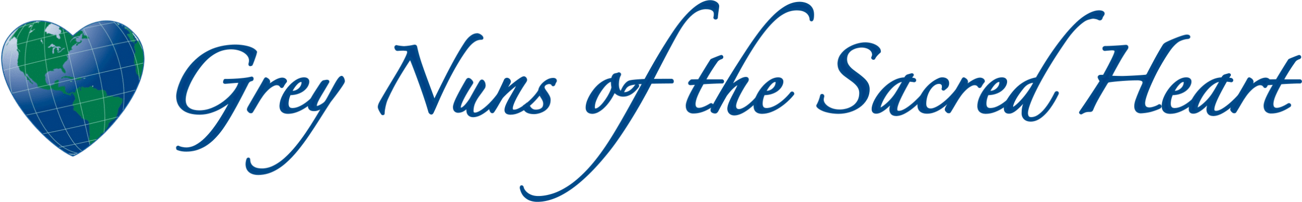 Logo with a blue and green heart shaped like a globe, followed by the text “Grey Nuns of the Sacred Heart” in blue cursive font.